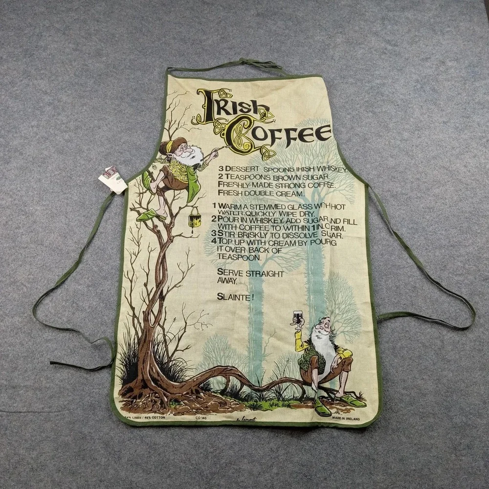 Blarney Woollen Mills Irish Coffee Bib Apron One Size Ireland Linen Cotton Vtg‎